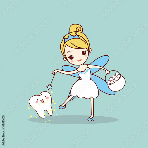 cartoon  tooth with tooth fairy