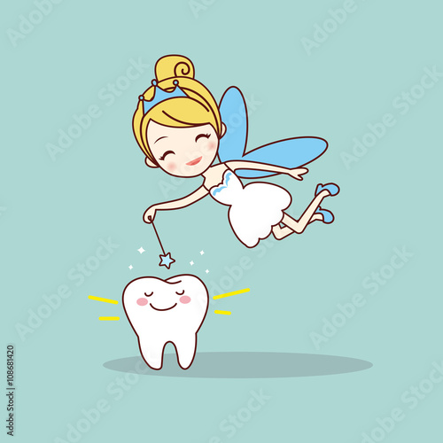 cartoon  tooth with tooth fairy