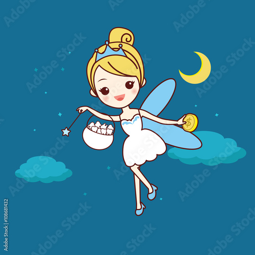 cartoon  tooth with tooth fairy