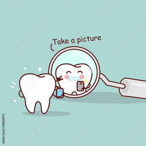 cartoon tooth take a picture
