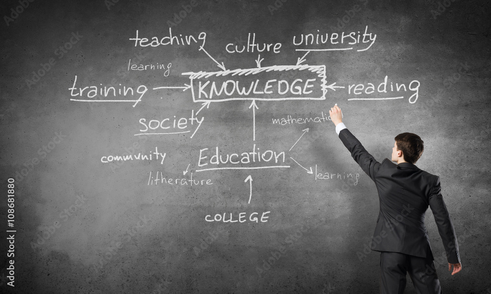 Man draw on chalkboard Man draw on chalkboard