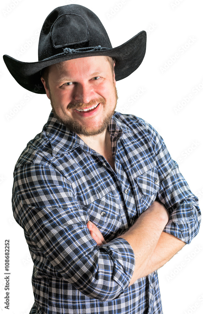 Cowboy man at plaid shirt with black hat Cowboy man at plaid shirt with black hat