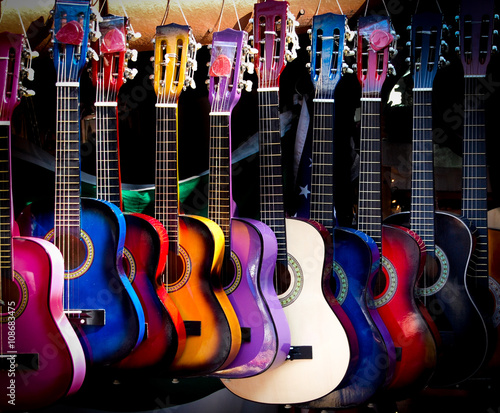 Obraz na plátne Guitars in the market