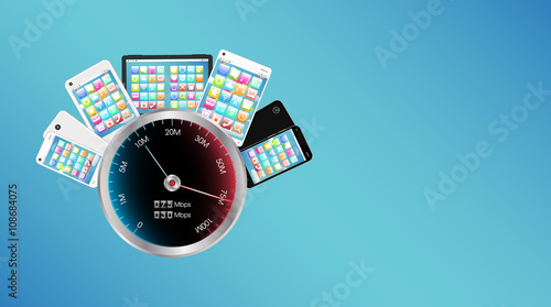smartphone and tablet with internet speed meter
