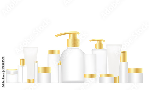 Cosmetic tubes isolated on white. Gold and white colors.
