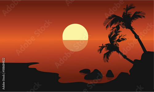Scenery beach at sunset with sun