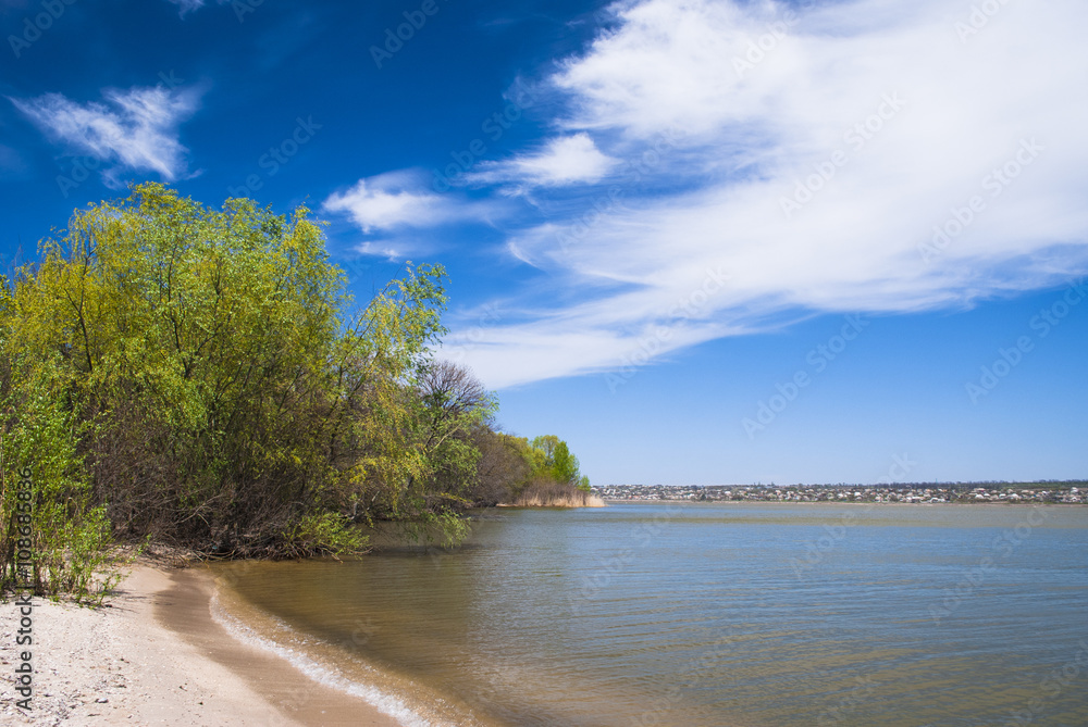 Beautiful landscape. Calm river, sandy beaches. Beautiful landscape. Calm river, sandy beaches.