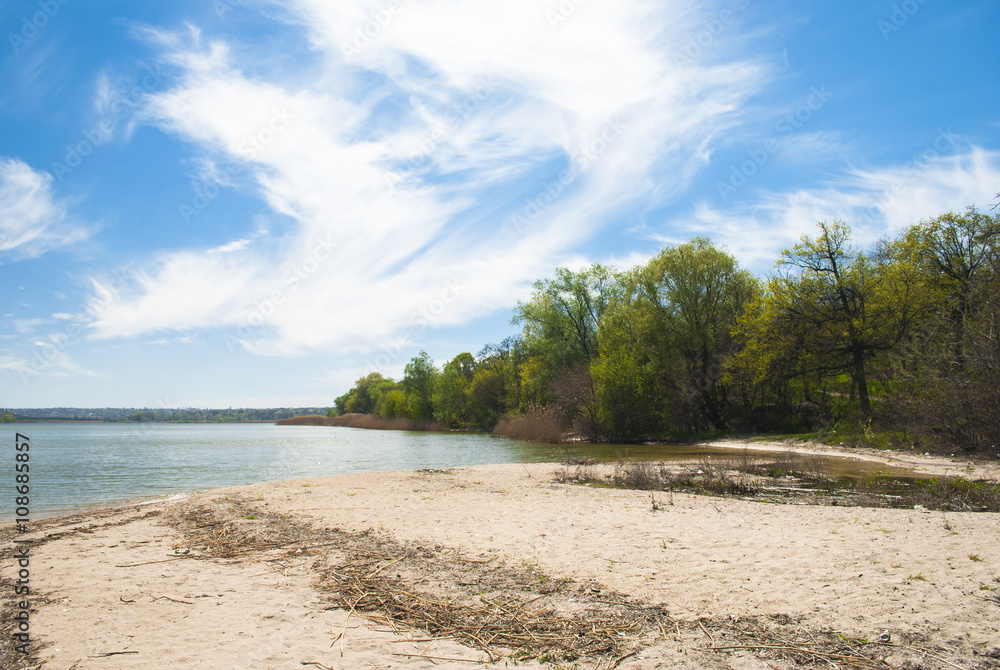 Beautiful landscape. Calm river, sandy beaches. Beautiful landscape. Calm river, sandy beaches.