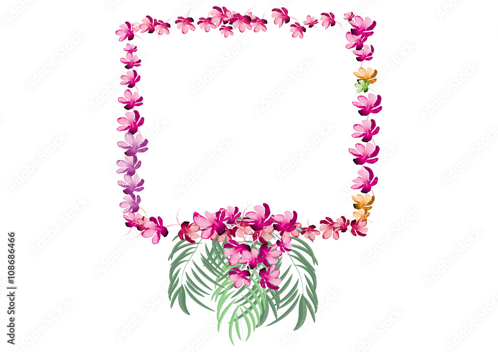 wreath of purple  flowers and palm leave 