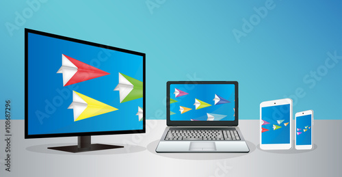 Smart Television Laptop Smartphone And Tablet transfering data