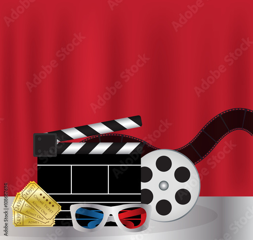 Movie Film, 3d Glasses and movie ticket