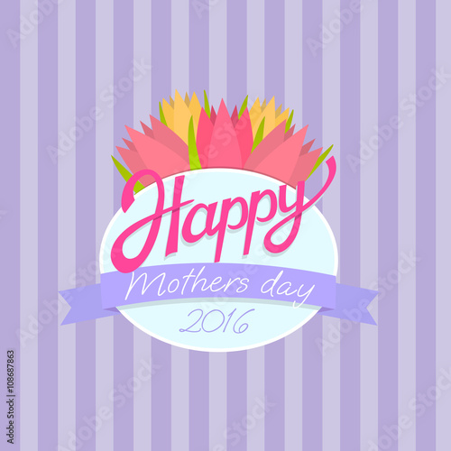 Card tamplate for mothers day. flowers tulips, flat vector illustration
