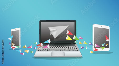 Laptop Smartphone And Tablet transfering data