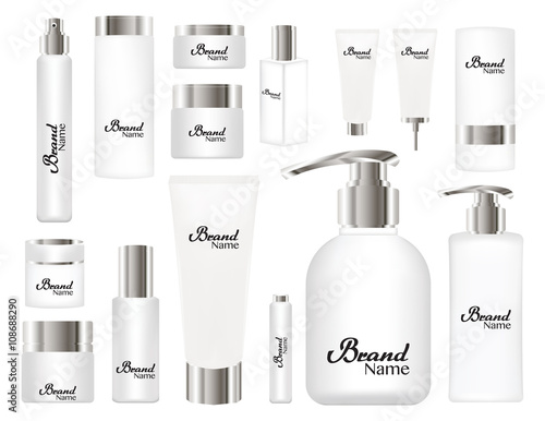 cosmetic tubes on white background. White and silver colors