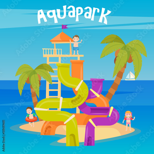 Water Park. Summer Vacation. Fun Aquapark. Water Hills. 
