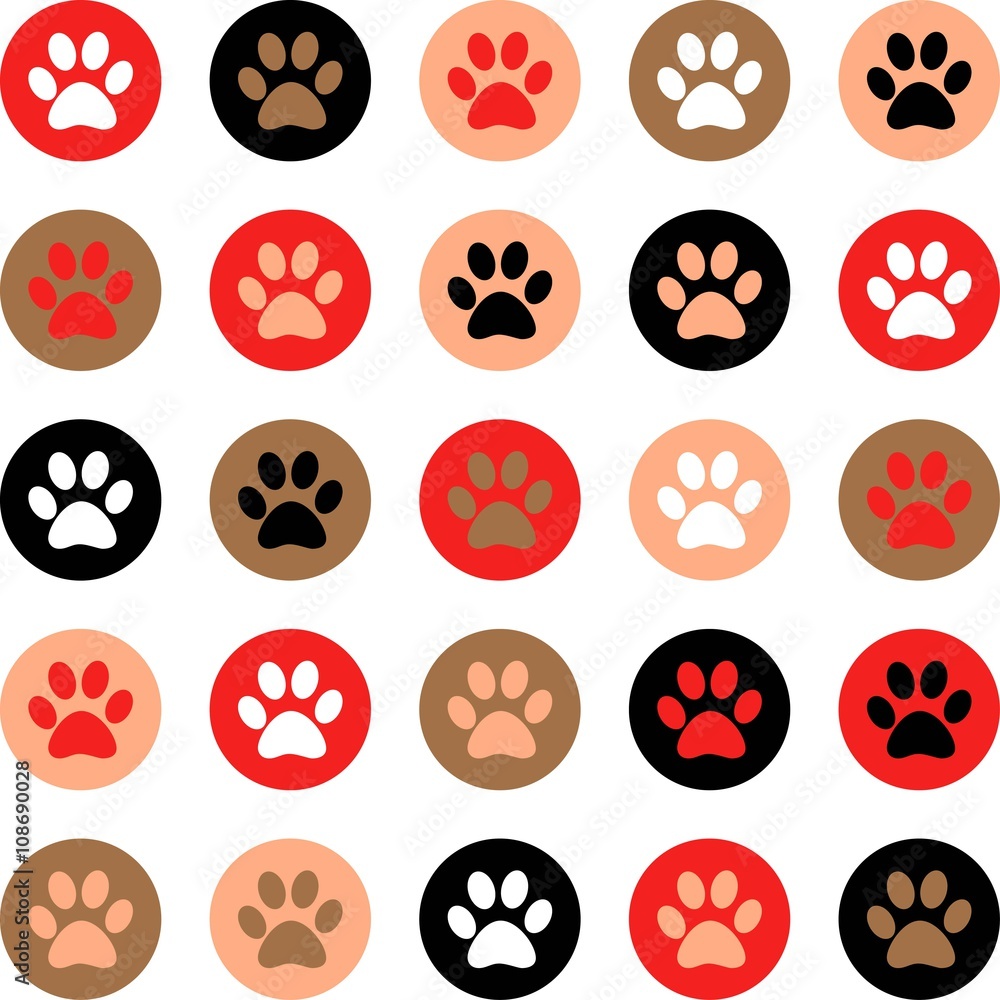 Vector seamless pattern with cat or dog footprints. Cute colorfu Vector seamless pattern with cat or dog footprints. Cute colorfu