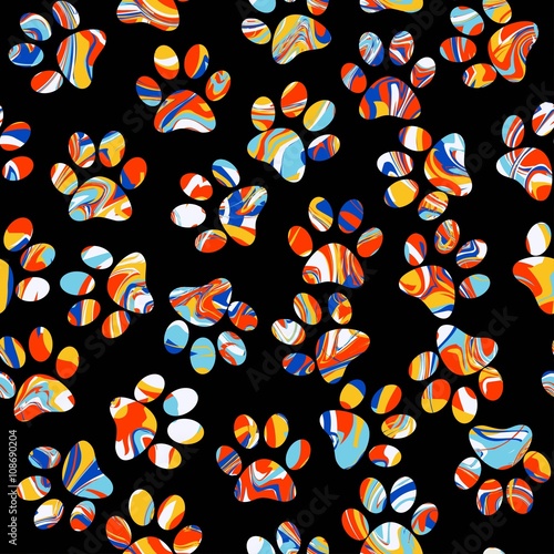 Vector seamless pattern with cat or dog footprints. Cute colorfu