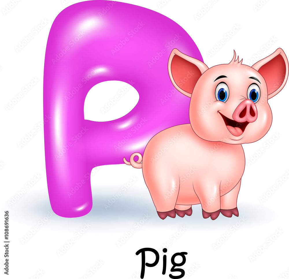 Naklejka premium Illustration P of letter for Pig 