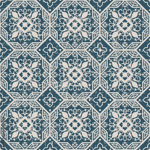 Seamless worn out antique background 258_octagon geometry cross flower vine