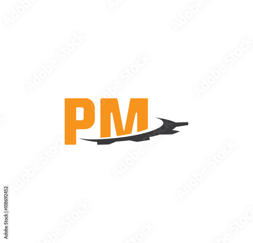 pm alphabet with swoosh gears