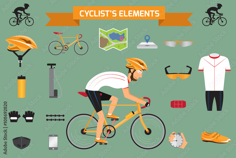 cyclist's element infographics, vector illustration. cyclist's element infographics, vector illustration.