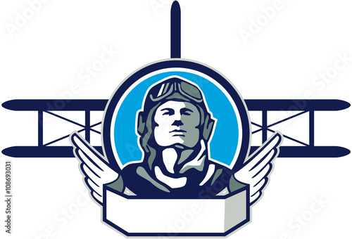 World War One Aviator Pilot Biplane Circle Retro