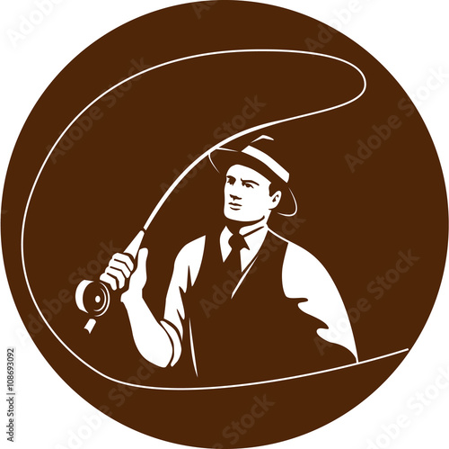 Mobster Gangster Fly Fisherman Circle Retro