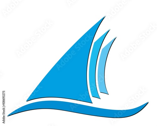 Logo of blue sailing vessel. 