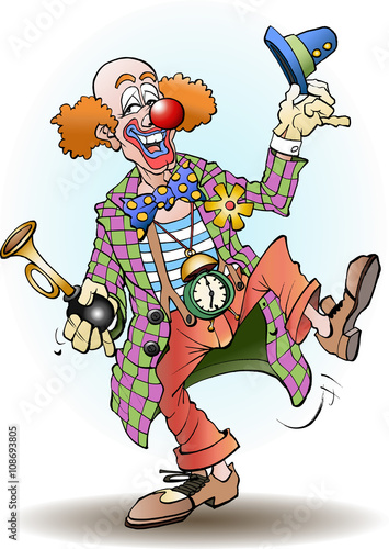 Circus clown greets cartoon illustration vector drawing
