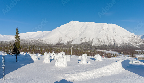 Winter view of the snow-covered mountain. In the foreground of s photo