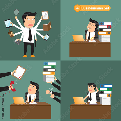 businessman set: businessman with object in many business concep