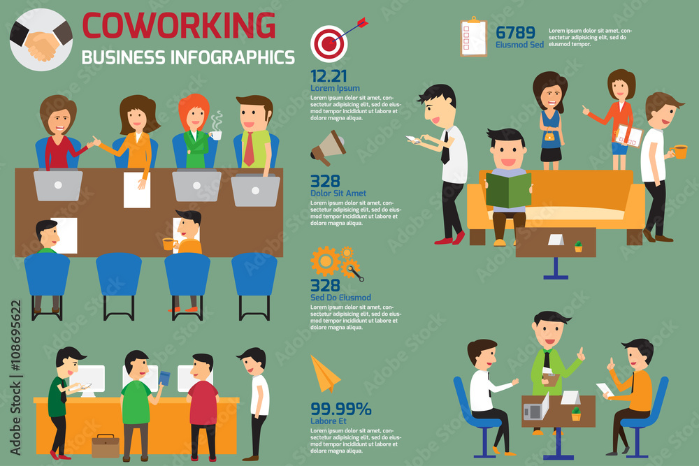 coworking business team infographics elements with business icon