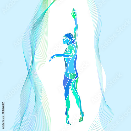 Freestyle Swimmer Silhouette. Sport swimming athlete