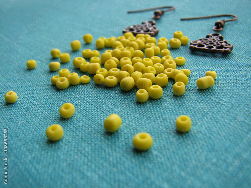 Yellow beads and pieces for making earrings, handmade jewelry Yellow beads and pieces for making earrings, handmade jewelry