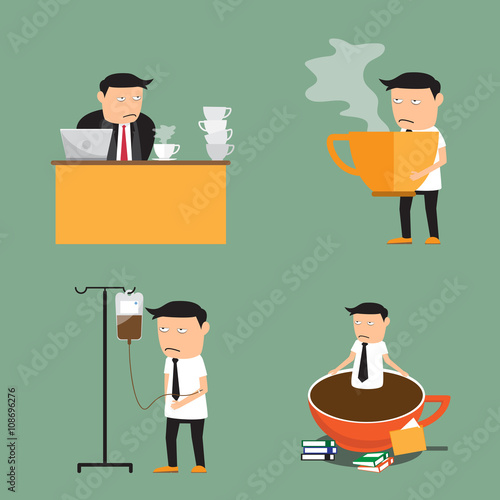 coffee addiction elements. businessman need more coffee, vector