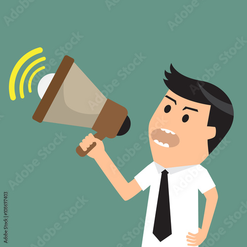 Businessman with megaphone, promotion marketing concept, vector