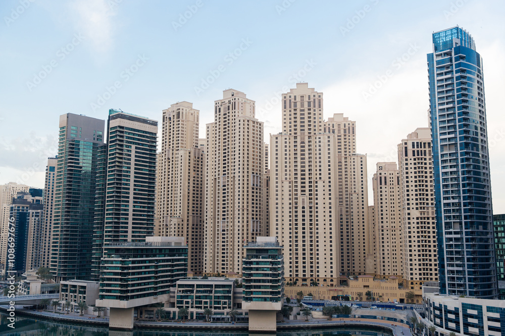 Fototapeta premium Dubai city business district with skyscrapers
