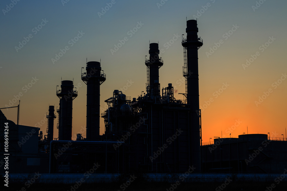 Gas turbine electrical power plant after  sunset at dusk