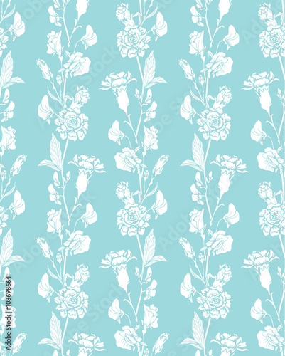 Seamless pattern with Realistic graphic flowers - sweet pea and