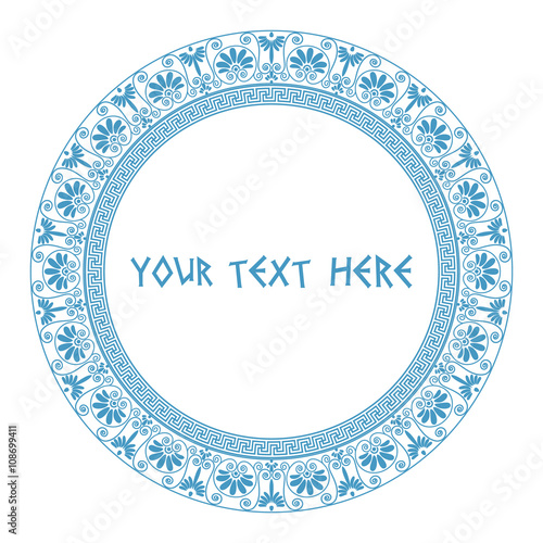 Greek round frame in blue color.
