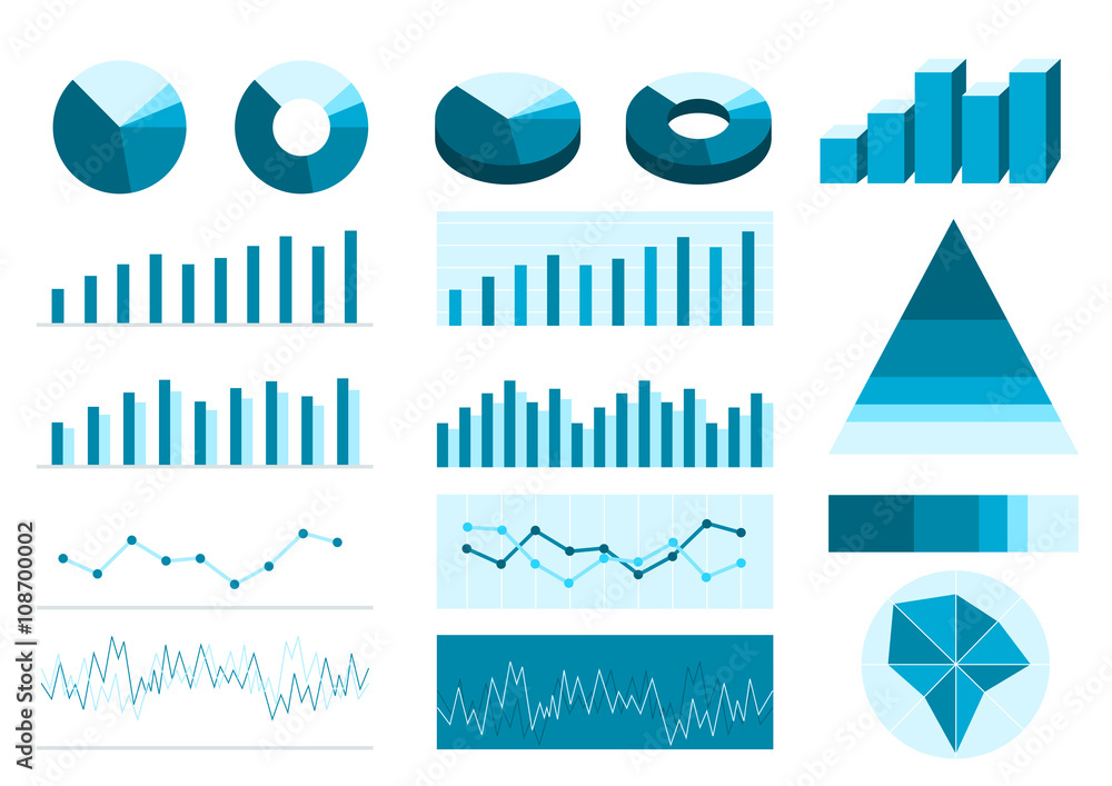 円グラフや棒グラフのイラストセット 青 Stock Vector Adobe Stock