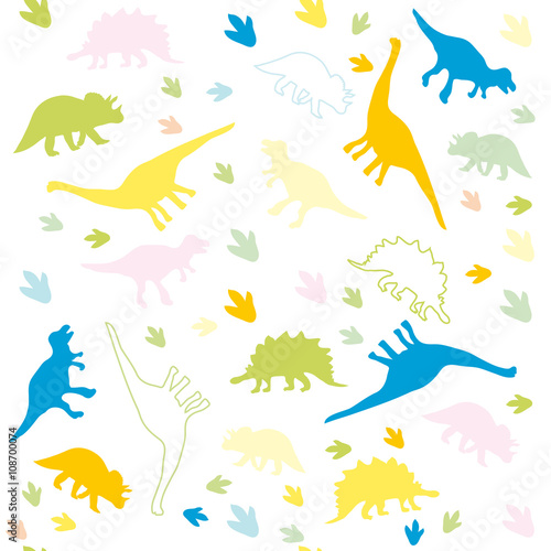The ornament of multicolored silhouettes of dinosaurs. © NataliaL