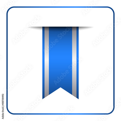 Blue bookmark banner. Vertical book mark, isolated on white background. Color tag, label. Flag symbol, sign. Design element blank. Empty sticker for sale. Template icon decoration. Vector illustration