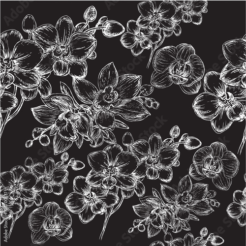 orchid seamless pattern on the black background