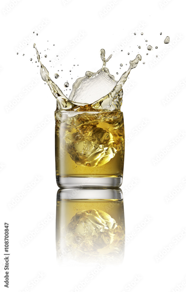 Splash in alcoholic drink on white background Splash in alcoholic drink on white background