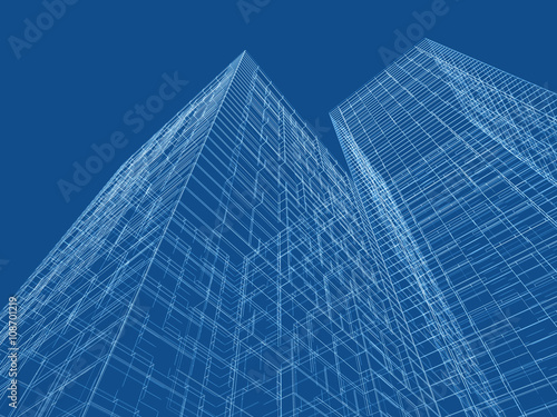 Wire frame lines over blue background. 3d