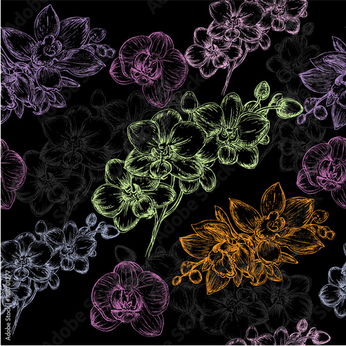 hand drawn orchid seamless pattern