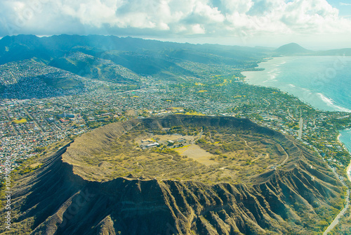 Beautiful aerial view on the diamond head crater on the island of Oahu, Hawaii. photo