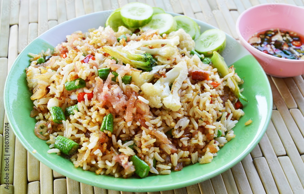 fried rice with fermented pork and vegetable on dish fried rice with fermented pork and vegetable on dish