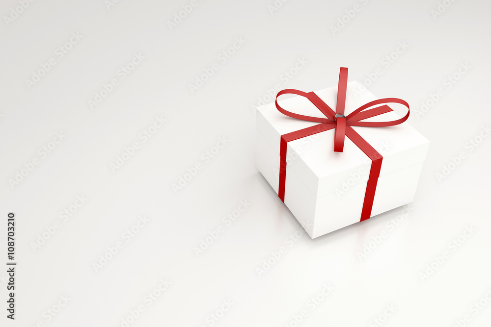 Fototapeta premium white present box with red ribbon with shadow